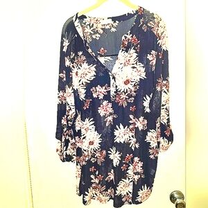 Lily Siren Plus Size 3X Semi Sheer Black And Pink Floral Tunic Top NWT